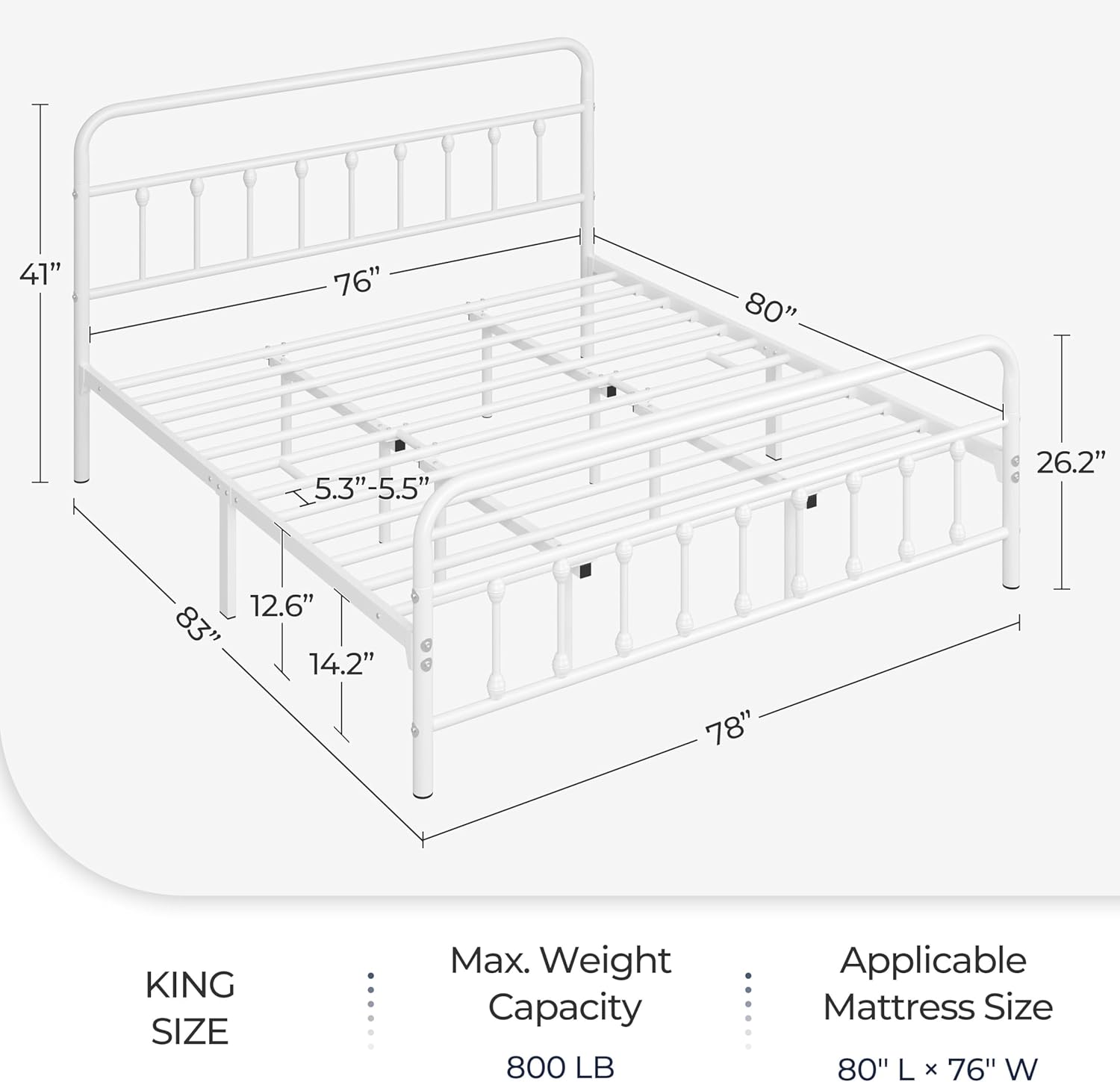Yaheetech Classic Metal Platform Bed Frame Mattress Foundation with Victorian Style Iron-Art Headboard/Footboard/Under Bed Storage/No Box Spring Needed/King Size White