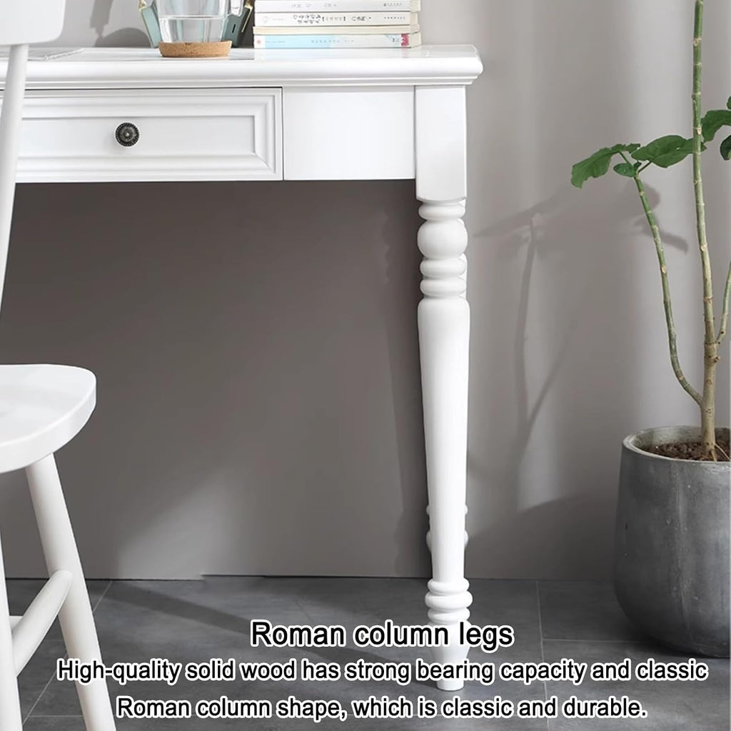 French Country Style Writing Desk, Writing Table with Double Drawer Storage, 47'' Long Solid Wood Farmhouse Computer Table, 30' High Vanity Dressing Desk, Rounded Table Corners,for Office or Workspace