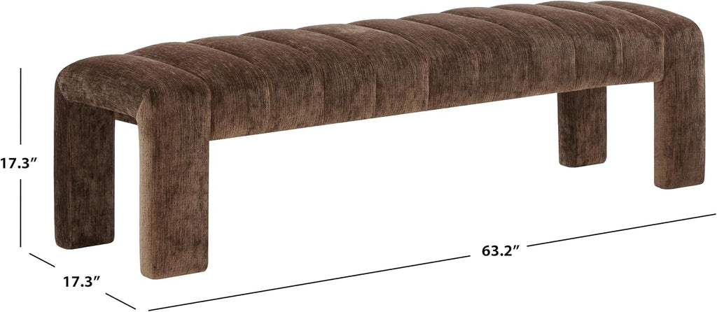 SAFAVIEH Couture Collection – Bellisima Brown Channel Tufted Chenille Bench, Modern Upholstered Accent Seating (SFV5127I)
