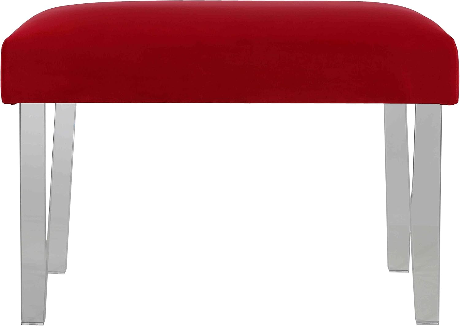 Cortesi Home Whitecrest Bench Ottoman with Clear Acrylic Legs 24' Wide Red Velvet