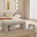 53' Upholstered End of Bed Bench with 2 Nesting Ottoman Stools, Modern Chenille Bedroom Bench for King/Queen Bed, Arched Vanity Entryway Bench Seat for Living Room, Oatmeal