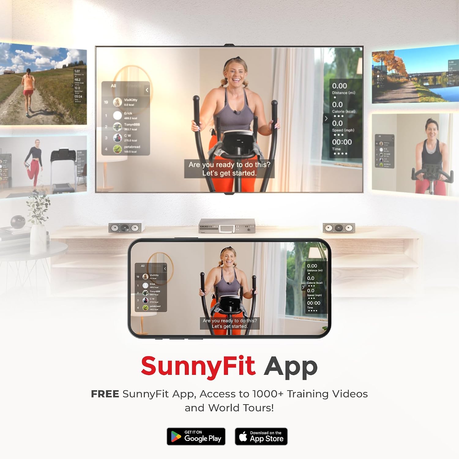 Sunny Health & Fitness Elliptical Machine with Extended Stride, Ultra Quiet 300 lbs Capacity Cross Training Cardio Fully Body Exercise for Home, Sunny Fit App Access, Optional 12' or 16' Stride Length