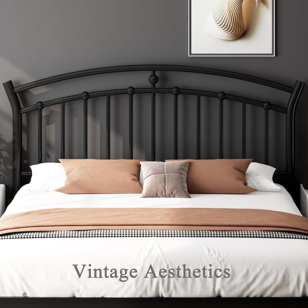 Feonase Queen Black Bed Frame, Heavy-Duty Metal Bed Frame with 13 Hardened Steel Slats, 12' Under-Bed Storage, Noise-Free, Easy Assembly