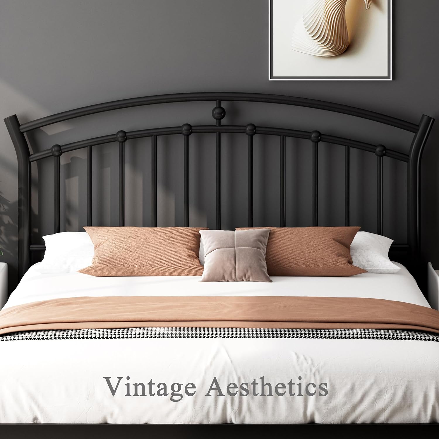 Feonase Queen Black Bed Frame, Heavy-Duty Metal Bed Frame with 13 Hardened Steel Slats, 12' Under-Bed Storage, Noise-Free, Easy Assembly