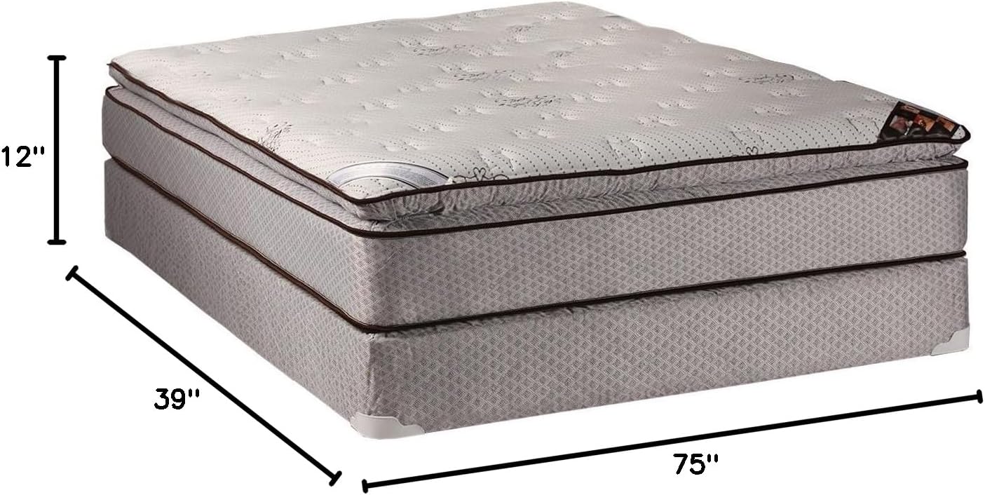 Dream Solutions USA DS USA Spinal Dream Plush PillowTop Eurotop Mattress Set with Metal Bed Frame - Orthopedic, Great for Your Back, Longlasting Comfort (Twin 39'x75'x12')