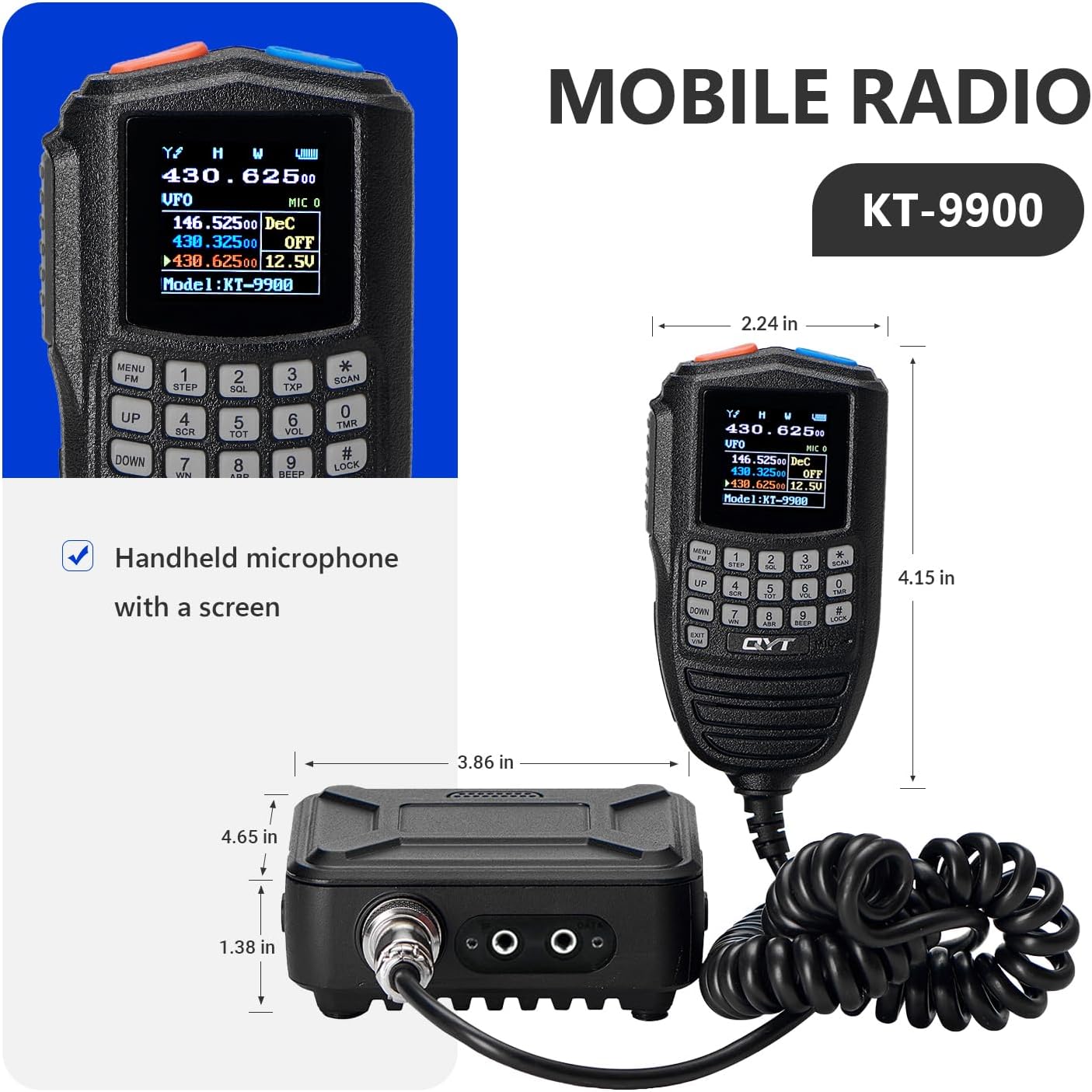 QYT KT-9900 Mobile Ham Radio - 25 Watts Two Way Radio,UHF VHF Dual Band Car Ham Radio Base Radio with Programming Cable - Exteral Speaker/PTT - for Off-Road Drilling,Ranches,Overlanding