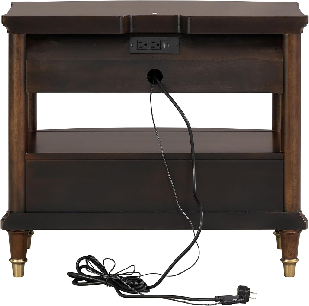 Furniture of America Aiyana Solid Wood 2-Piece Bedroom Set with LED on Headboard Bed, Power Outlet and USB Charging Ports on Nightstand, Box Spring Required, King, Dark Cherry