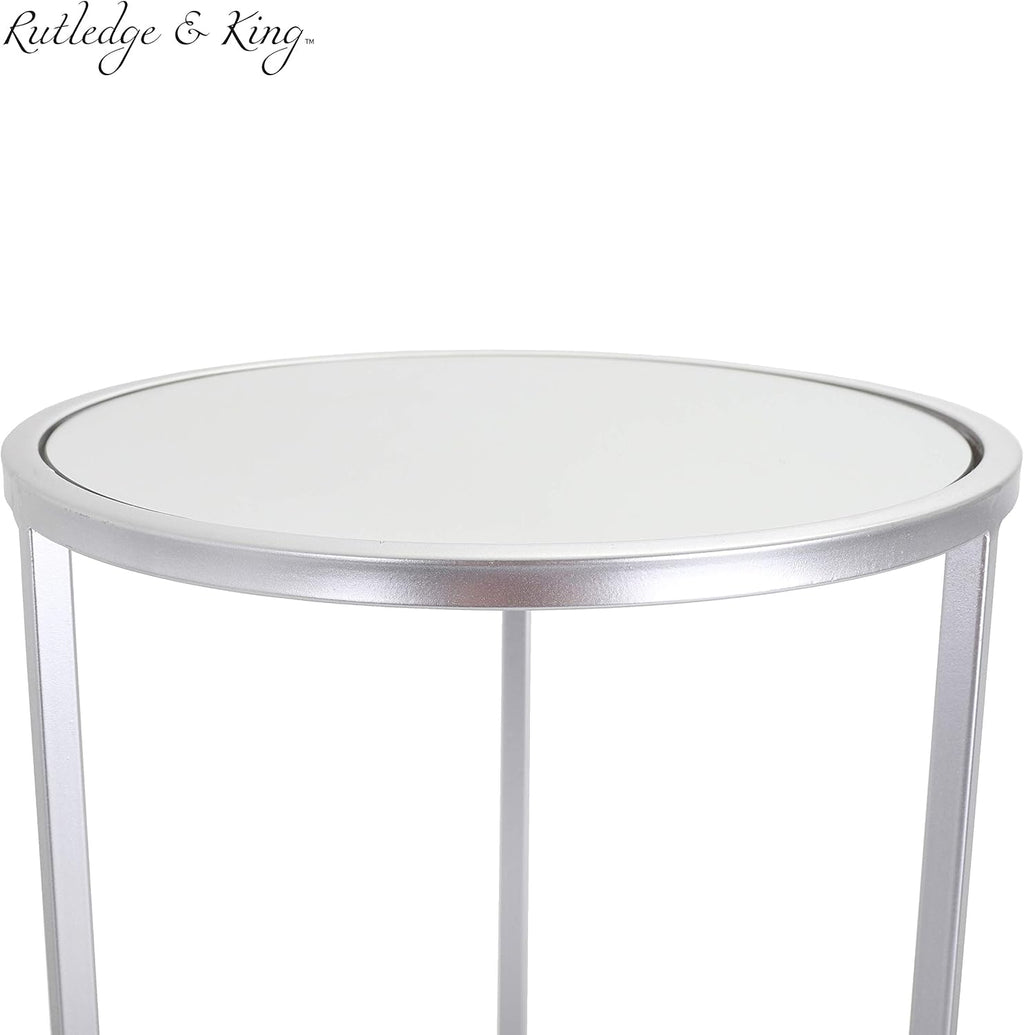 Rutledge & King Round End Table Set - Silver End Tables with Mirrored Tops - Nesting Round Accent Tables - Silver and Mirrored Metal Side Tables Odessa End Table Set