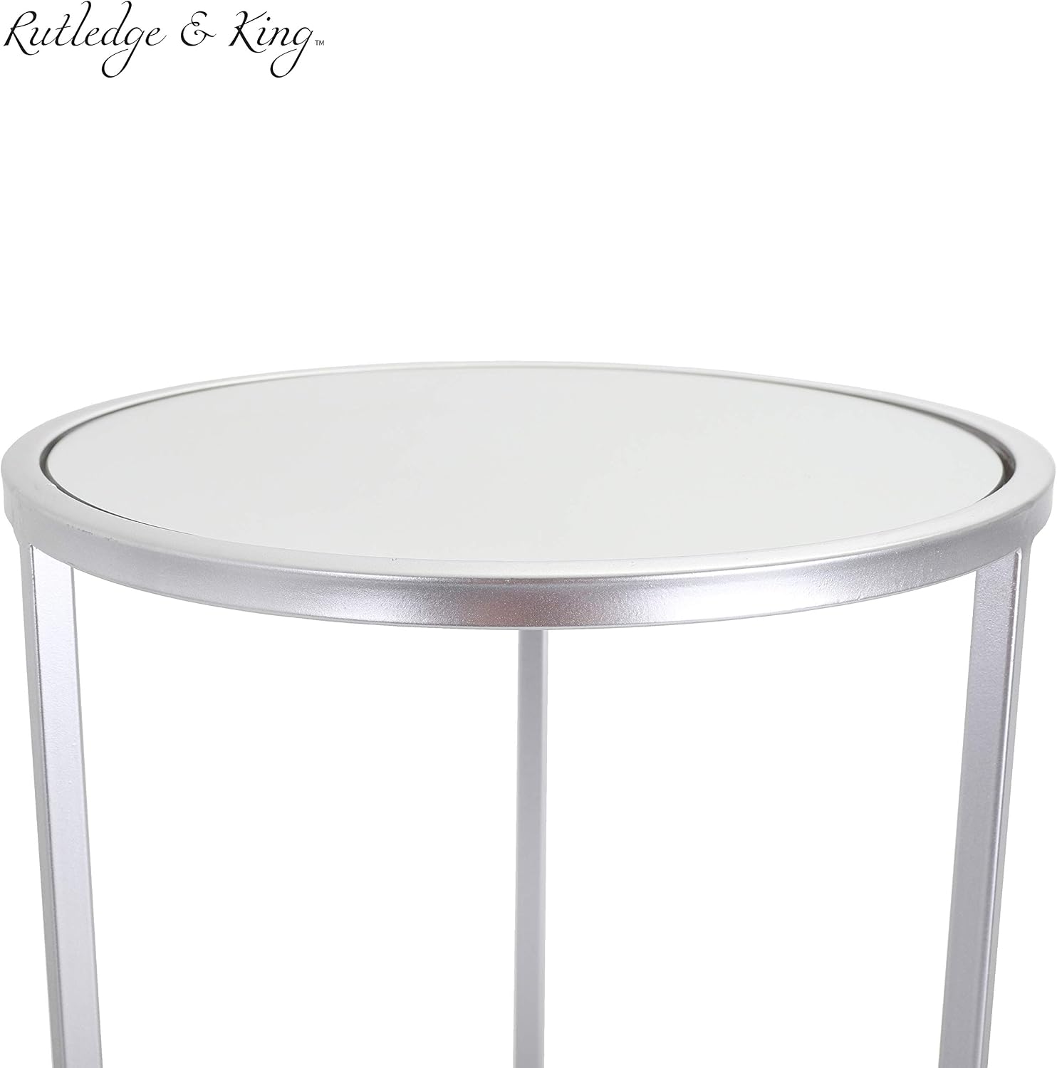 Rutledge & King Round End Table Set - Silver End Tables with Mirrored Tops - Nesting Round Accent Tables - Silver and Mirrored Metal Side Tables Odessa End Table Set