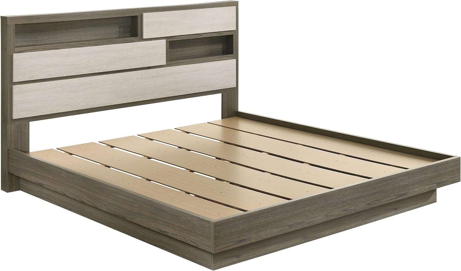 Coaster Home Furnishings Fenwick Contemporary 4-Piece Bedroom Set Eastern King Size Bookcase Bed Frame 48-inch Headboard Grey Oak/Almond 224981KE-S4