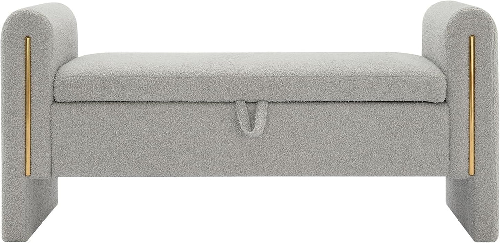 JIJIWANG Modern Bed End Bench with Arms and Storage, Upholstered Bed Bench Entryway Bench Ottoman Comfy Window Vanity Bench Footstool for Living Room,Bedroom,Grey
