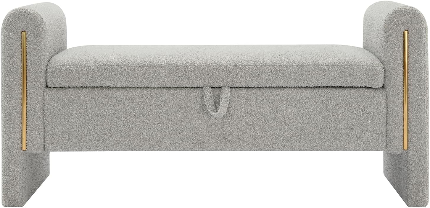 JIJIWANG Modern Bed End Bench with Arms and Storage, Upholstered Bed Bench Entryway Bench Ottoman Comfy Window Vanity Bench Footstool for Living Room,Bedroom,Grey