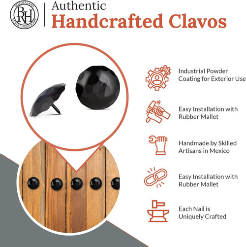 100 Pack 2' Large Round Head Clavos Decorative Nails – Black – Handmade Rustic Round Fasteners for Farmhouse Shutter, Faux Wood Beams, Barn Door, Shutters, and Gates – Ornamental Wood Accent