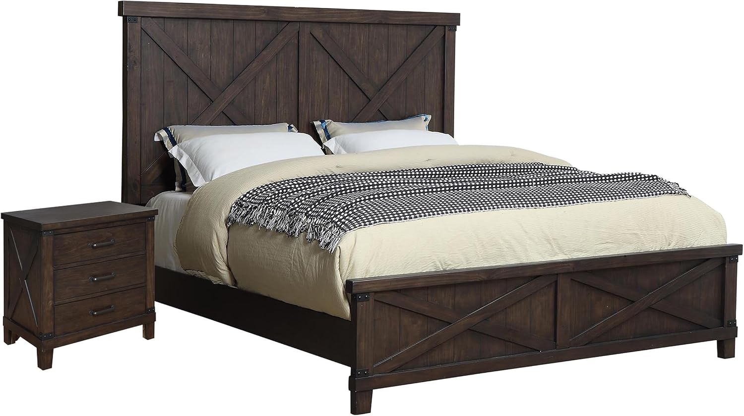 Furniture of America FOA Andrew 2pc Dark Walnut Solid Wood Bedroom Set - King + Nightstand