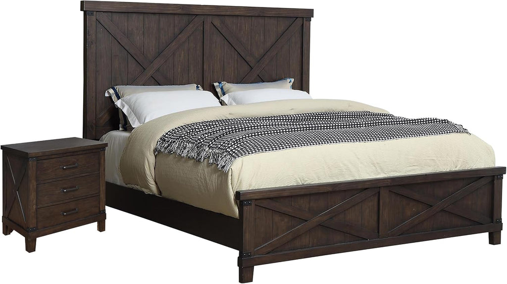 Furniture of America FOA Andrew 2pc Dark Walnut Solid Wood Bedroom Set - Cal King + Nightstand
