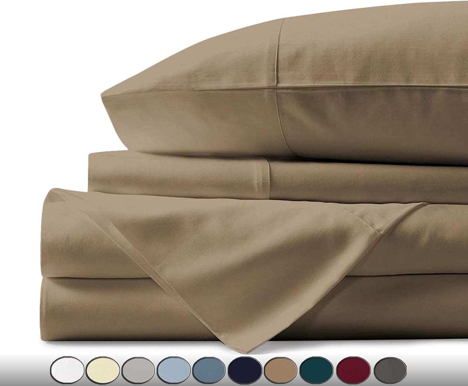 4 Piece Sheet Set- Cotton 1000 Thread Count - Luxury Bedding Set Fits Up to 15 Inches Deep Pocket - 4 Piece Sheet Set (Cal-King Size, Taupe)