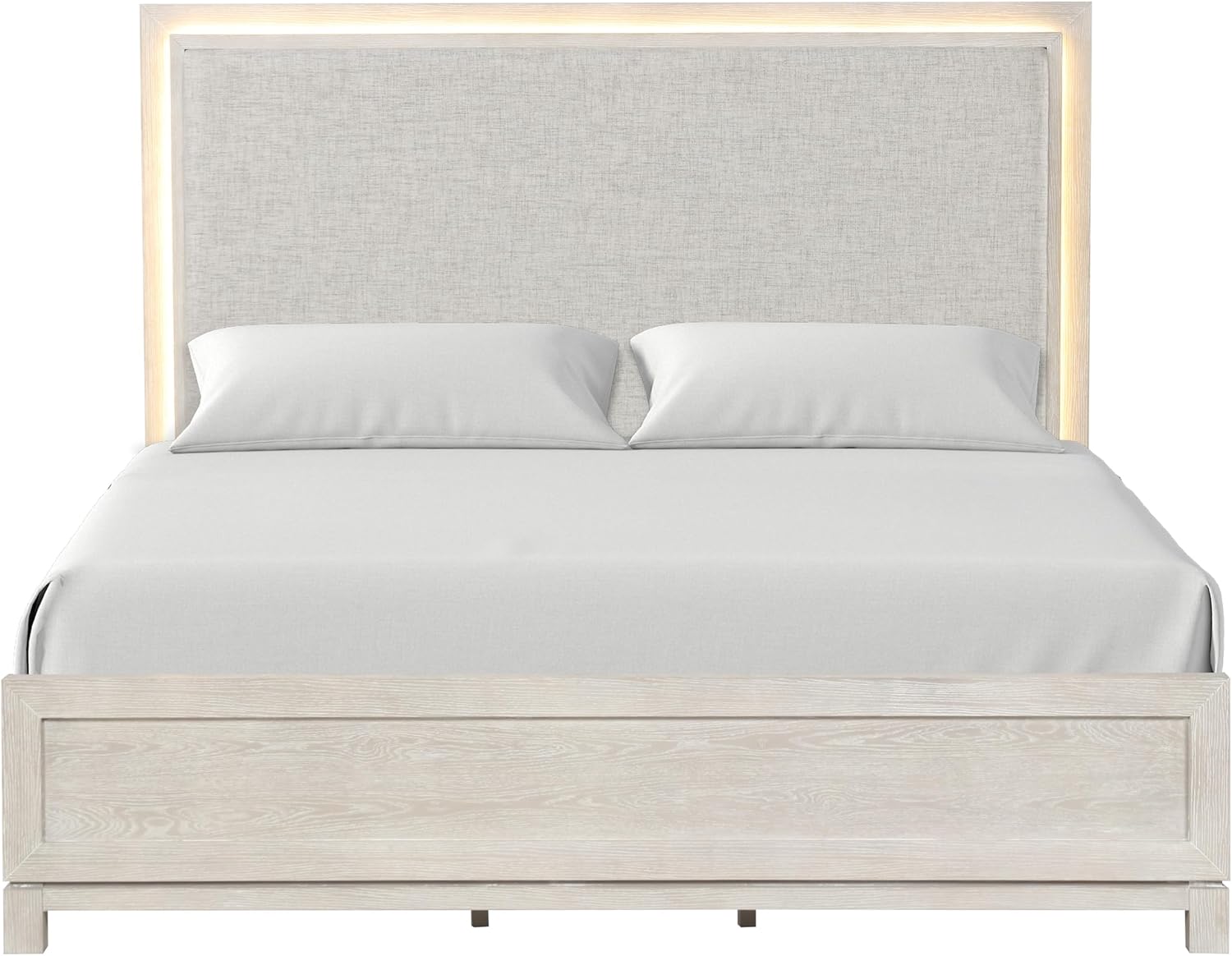 Furniture of America Bailer Modern Solid Wood 3-Piece Bedroom Set with LED on Headboard, Stainless Steal Posts and Marble Top on Nightstand, Box Spring Needed, Queen, Weathered Gray