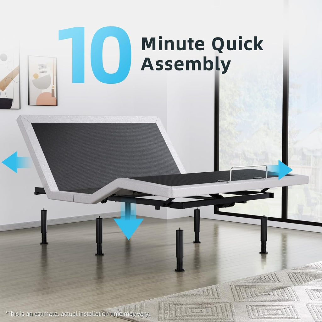 Queen Adjustable Bed Base Frame, Wireless Remote & Lift Motor, Dual USB Ports,Ergonomic Upholstered Bed Frame, Under Bed Lighting, Independent Head and Foot Tilt