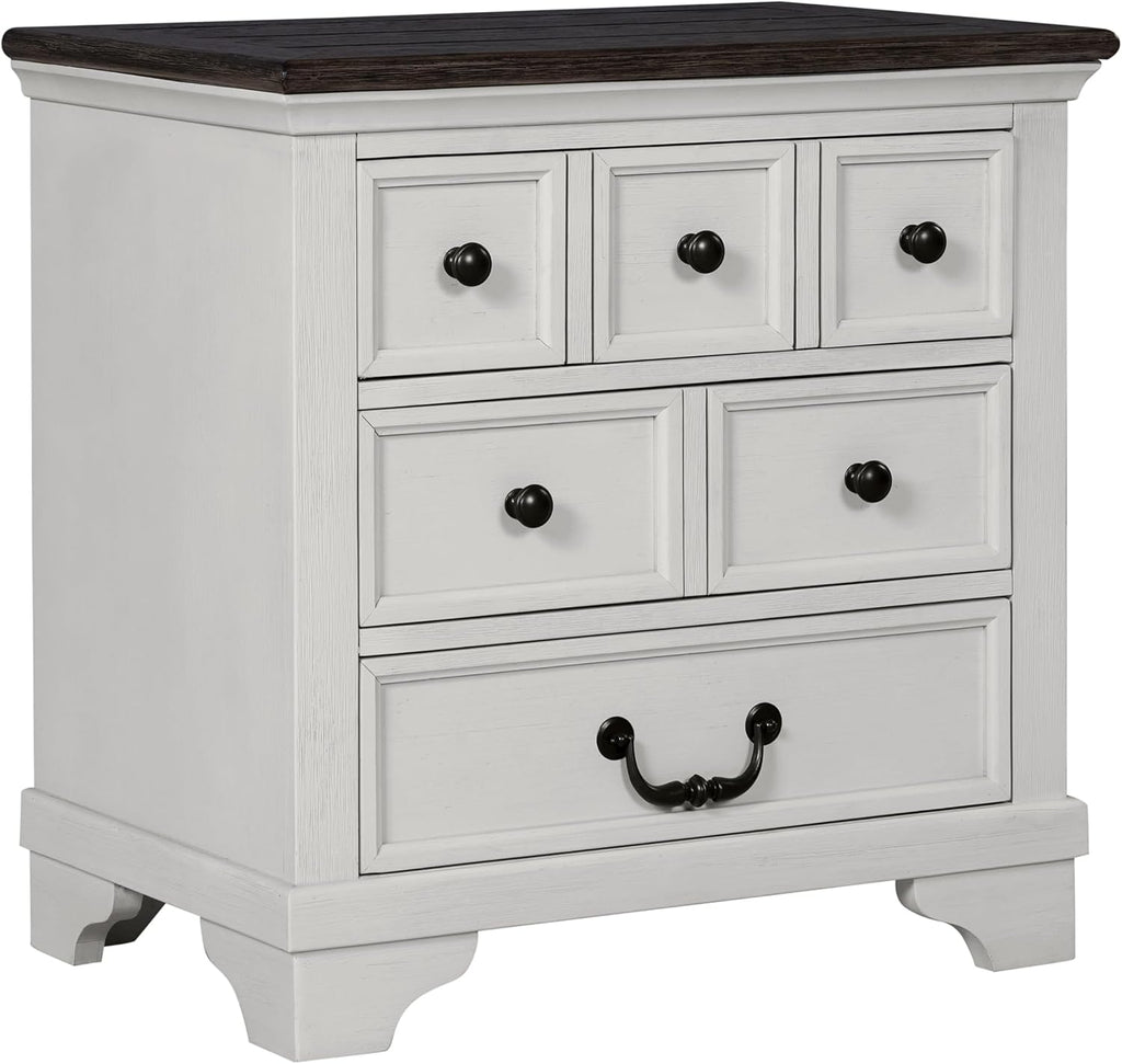 Furniture of America Roden Modern Solid Wood 3-Piece Bedroom Set with Storage Footboard, USB Chargers on Nightstand, Drop Handle Pulls, No Box Spring Needed, King, White