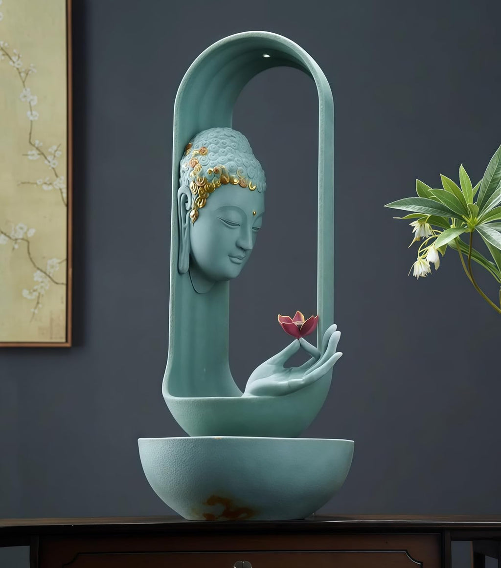 Tabletop Fountains, Buddha Water Fountain Indoor, Buddha Statue for Home - Buddha Statue Indoor/Outdoor, Buddha Decor & Gifts, Buddah, Buda, Budda, Buddhas, Chinese Decor & Gifts, Feng Shui (Green)