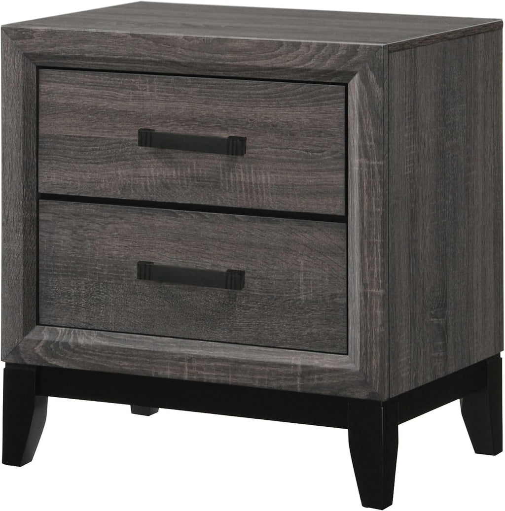 Kings Brand Furniture 2-Piece Deep Gray Finish with Tapered Legs & Matte Black Hardware Bedroom Set – Rustic Bedroom Furniture King Size Wood Bed Frame with 1 Nightstand