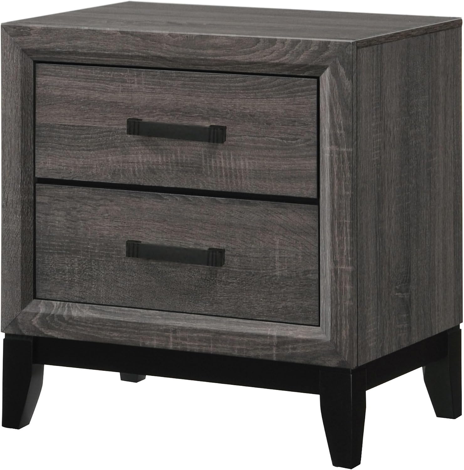 Kings Brand Furniture 3-Piece Deep Gray Finish with Tapered Legs & Matte Black Hardware Bedroom Set – Rustic Bedroom Furniture King Size Wood Bed Frame with 2 Nightstands