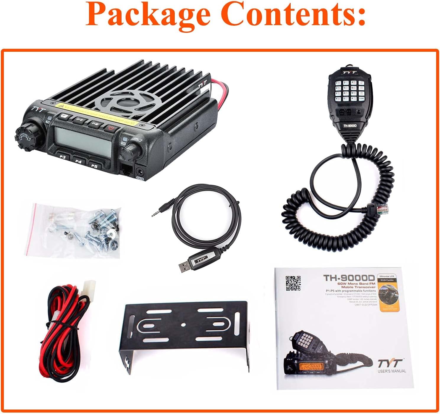 TYT TH-9000D Plus Ham Mobile Transceiver, UHF Radio 420-450Mhz 40W 70CM Amateur Base Transceiver with Cable