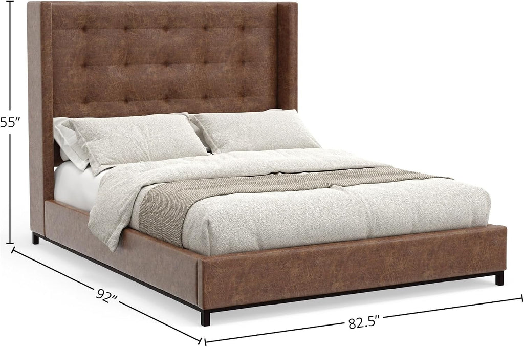 Mundo Faux Leather and Wood Upholstered Bed, California King, Brown