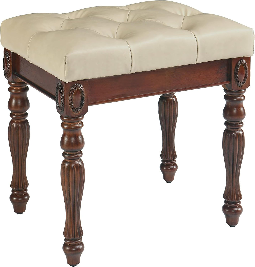 LEEMTORIG Upholstered Shoe Bench, Traditional Victorian Entryway Bench, Button Tufted Faux Leather, Holds Up to 300 lbs, 14x18x19inches, for Entryway Hallway Bedroom, Beige PU, FD-1533-BG