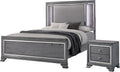 Furniture of America Zenka Solid Wood 2-Piece Bedroom Set, California King-Size Bed with LED Light Trim and 2-Drawer Nightstand, Box Spring Required, Light Gray