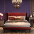 Queen Size Bed Frame with Upholstered Wingback Headboard, Easy Assemnly Platform Bed and Heavy Duty Wooden Slats Support, Noise-Free, No Box Spring Needed (Burgundy, Queen)