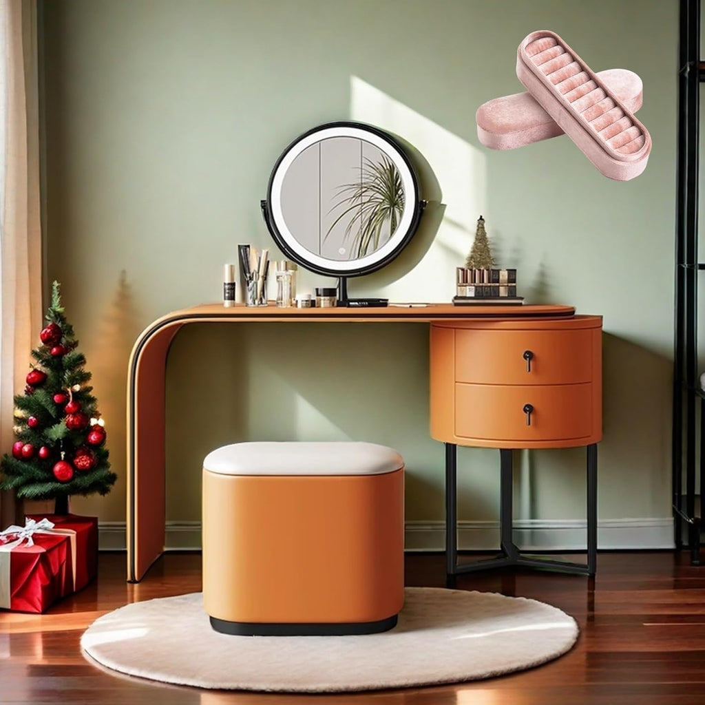 Makeup Vanity Desk with Mirror & Lights,Integrated Dressing Table with Rounded Corners,Pack of Ring Box(Black_120CM)