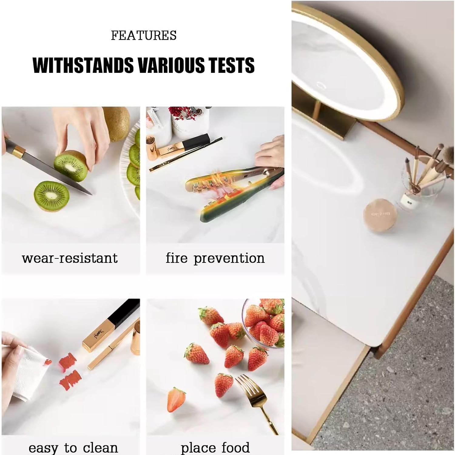 Simple Vanity Desk, Floating Vanity Makeup Table, with Drawers, Wall Mounted Makeup Vanity, Floating Desk, Simple Floating Corner Desk, Dressing Table for Small Spaces(White+Mirror,80cm)