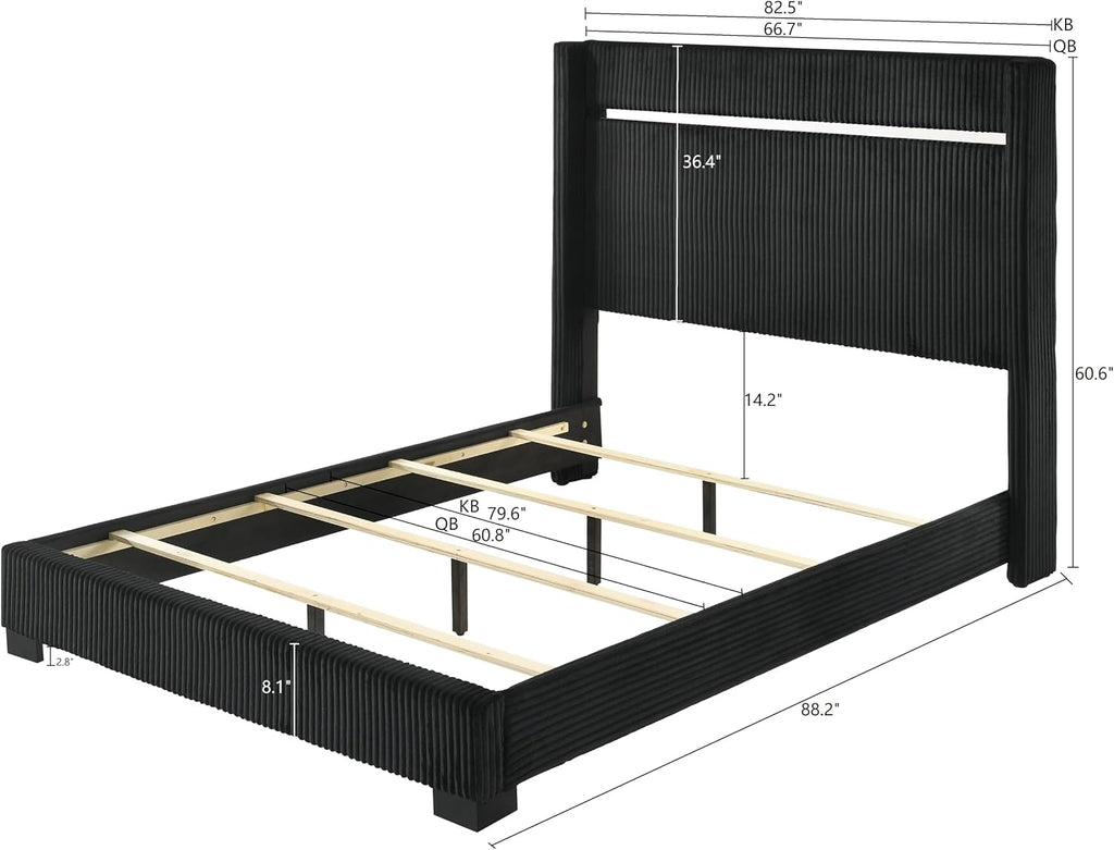 Generic Black Finish Upholstered King Size Channel Tufting Panel Bed 5pc Wooden Bedroom Set, HS00B9295K5pc