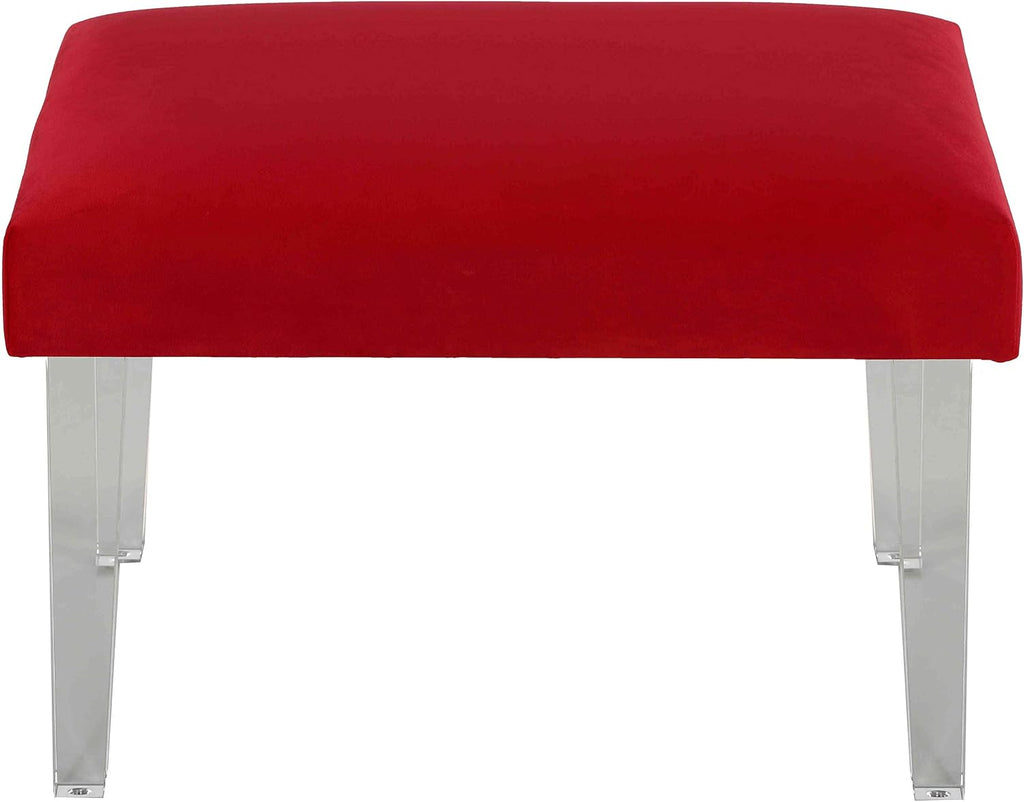 Cortesi Home Whitecrest Bench Ottoman with Clear Acrylic Legs 24' Wide Red Velvet
