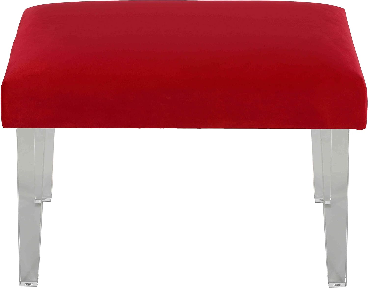 Cortesi Home Whitecrest Bench Ottoman with Clear Acrylic Legs 24' Wide Red Velvet
