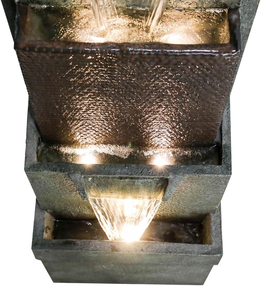 39.3' Outdoor Garden Water Fountain - Outdoor/Indoor Waterfall Floor-Standing Fountains with LED Lights for Yard, Floor Patio, Backyard and Home Art Deco
