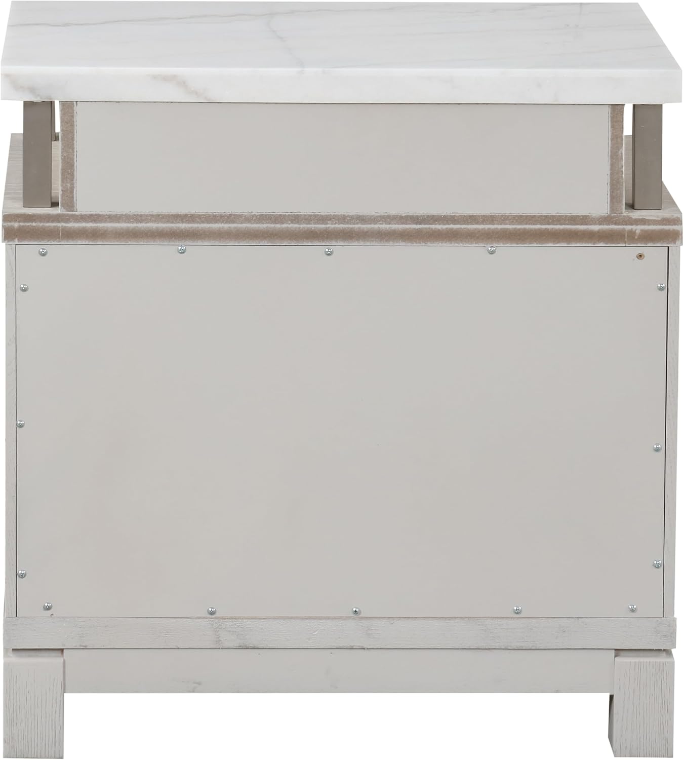 Furniture of America Bailer Modern Solid Wood 3-Piece Bedroom Set with LED on Headboard, Stainless Steal Posts and Marble Top on Nightstand, Box Spring Needed, Queen, Weathered Gray