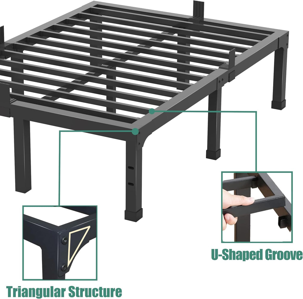 Yitong Angel King Bed Frame, 14 Inch High 3500 lbs Metal Platform, Mattress Foundation with Steel Slat Support/No Box Spring Needed/Noise Free/Non-Slip/Easy Assembly