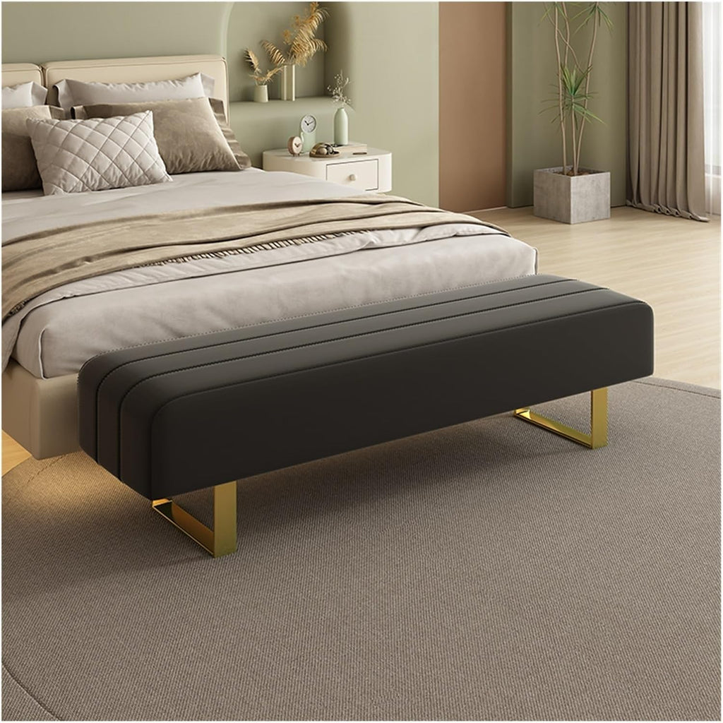 Bedroom End of Bed Bench End Of Bed Bench, Modern Entry Bench, Faux Leather Upholstered Dining Room Bench, Bedroom Bench With Metal Legs Ottoman Foot Rest Couch Long Bench ( Color : B , Size : 150*50*