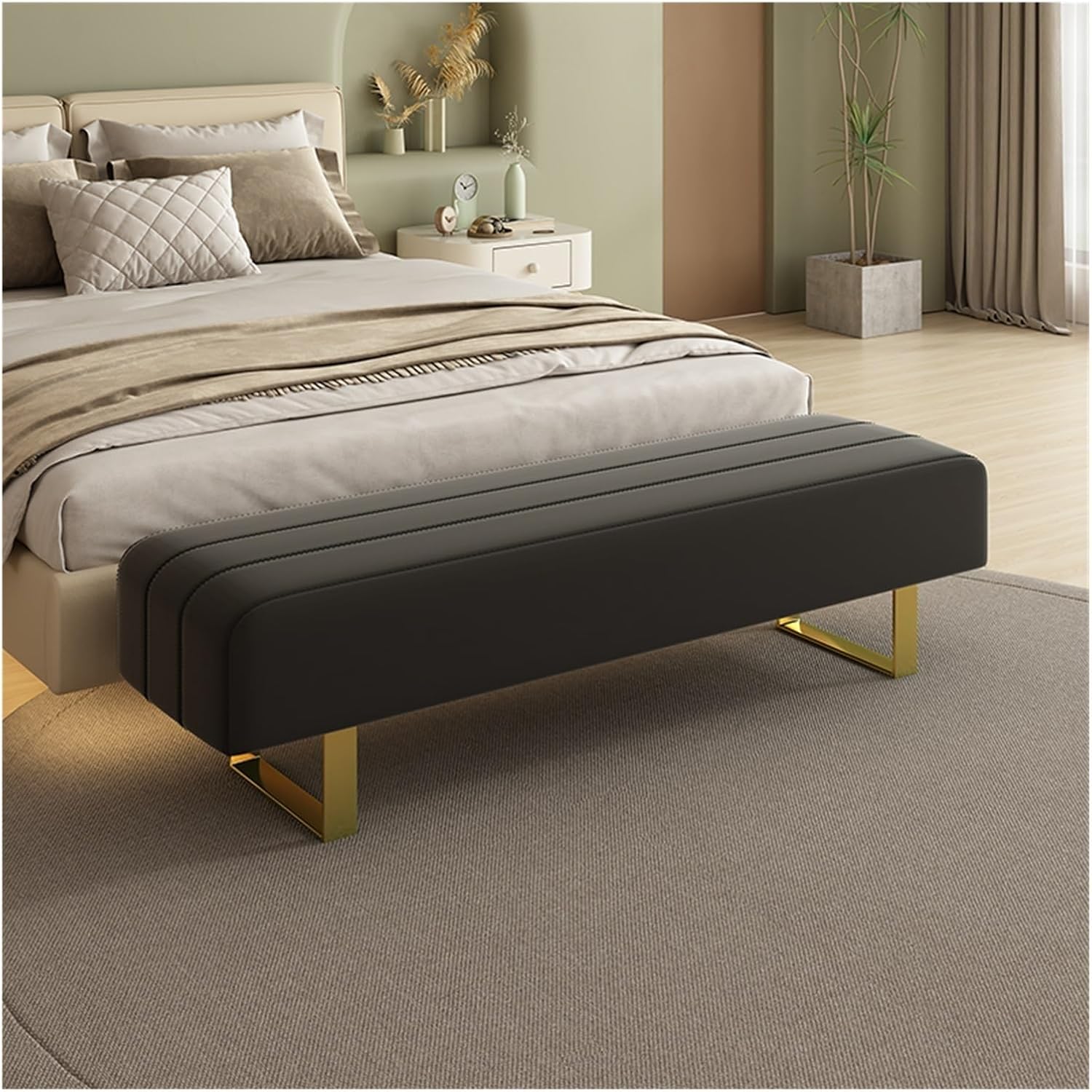 Bedroom End of Bed Bench End Of Bed Bench, Modern Entry Bench, Faux Leather Upholstered Dining Room Bench, Bedroom Bench With Metal Legs Ottoman Foot Rest Couch Long Bench ( Color : B , Size : 150*50*