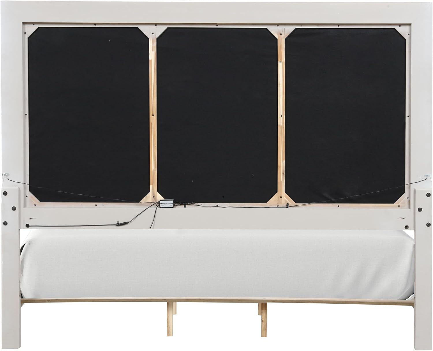 Furniture of America Bailer Modern Solid Wood 3-Piece Bedroom Set with LED on Headboard, Stainless Steal Posts and Marble Top on Nightstand, Box Spring Needed, King, Weathered Gray