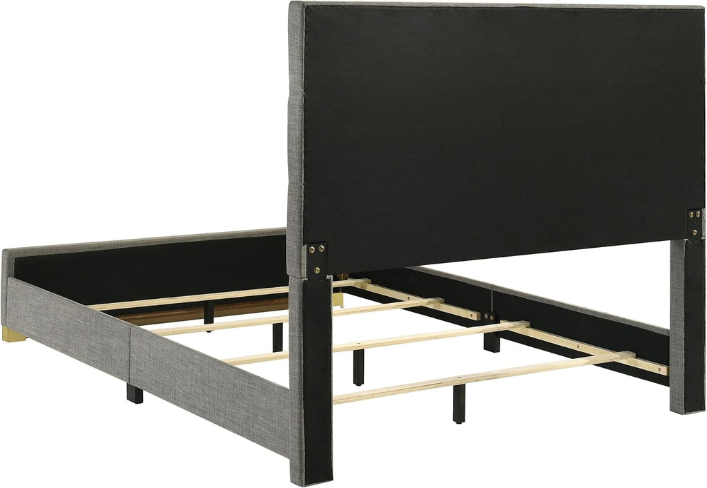 Coaster Home Furnishings - INES - Wood - 4-Piece Bedroom Set with Upholstered Bed and Flat Drawer Fronts - Bedroom - Queen Size - White High Gloss and Grey - 223091GRYQ-S4