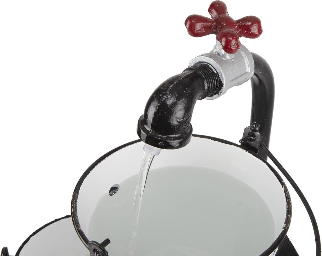 Alpine Corporation YHL424 36' Outdoor Floor Buckets with Faucet Water Fountain – Vintage Buckets Garden Water Feature, Charming Outdoor Fountain for Patio & Yard, White
