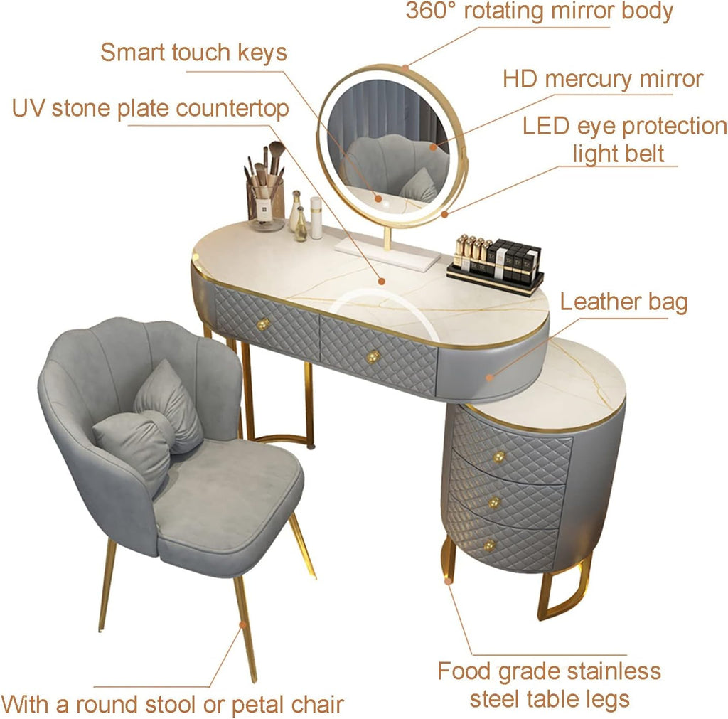 Dressing Table,Dressing Table with 5-6 Drawers, 360° Rotating Mirror, Dressing Benches, Vanity Table with Extendable Design