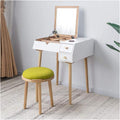CALEBY Vanity Desk, Vanity Table Luxury Bedroom Furniture Makeup Vanity with Stool, Dressing Table Vanity Makeup Table with Flip Top Mirror Solid Rubber Wood Writing Desk Vanity Benches for Bedroom