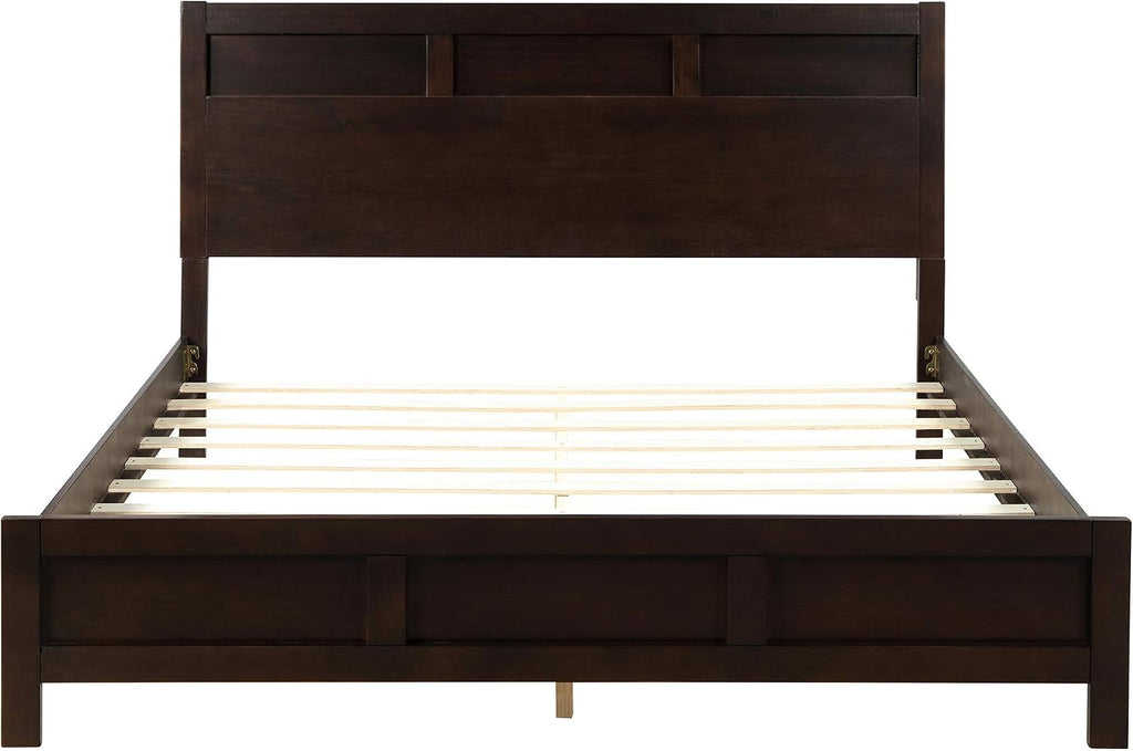 3 Pieces King Size Bedroom Furniture Set, Solid Wood King Size Platform Bed + 2 Night Stand, Platform Bed with Center Support Legs, Rustic Inviting Classic Brown, Distressed, Slightly Rustic Look