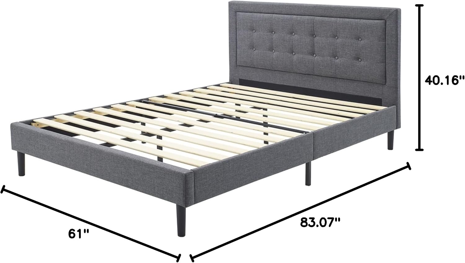 Decoro Mornington 2.0 Upholstered Platform Bed | Headboard and Metal Frame with Wood Slat Support, Grey, Queen Size