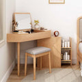 Corner Vanity Desk, Modern Dressing Table with Flip Top Mirror, Compact Vanity with Drawers, Natural Oak Makeup Table for Checkroom Apartment Bedroom Makeup Room(Wood Color)