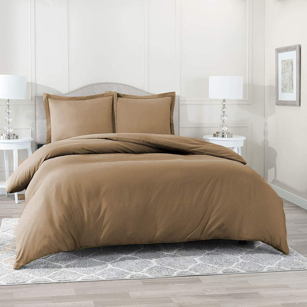 4 Piece Bed in a Bag Set 100% Cotton 1000 Thread Count Duvet Cover Pillow Shams & Fitted Sheet with Extra Deep Pocket Soft Bedding(Cal-King Size, Taupe)